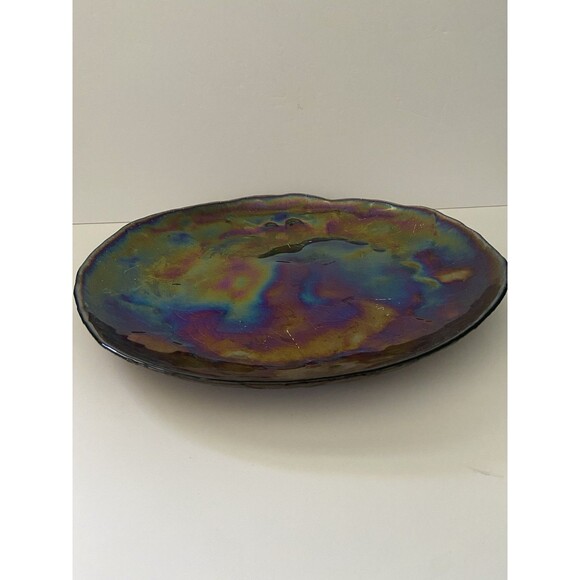 Vintage Iridescent Glass Decorative Plate 14” Diameter Brown Bottom - Picture 5 of 9